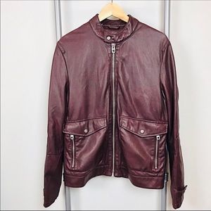 Zara Man faux leather biker jacket maroon Large